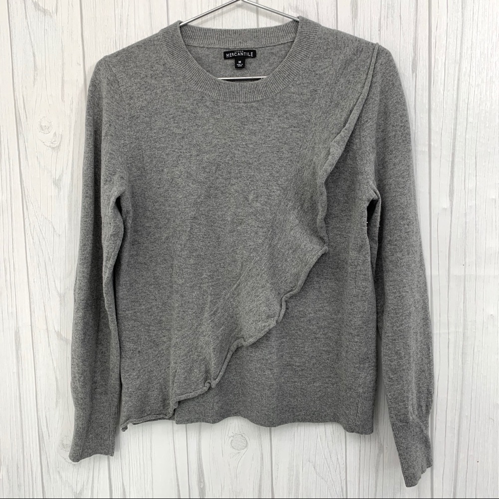 J.CREW MERCANTILE GRAY RUFFLED SWEATSHIRT MEDIUM